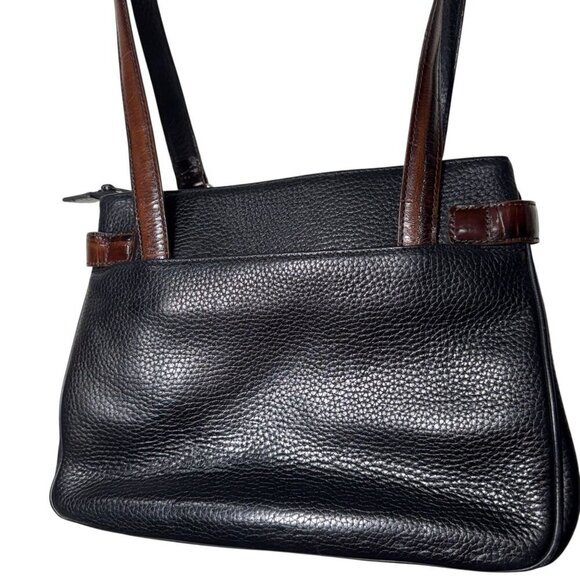 Vintage Brighton Brown & Black Embossed Leather Shoulder Bag With Heart Charm - Picture 5 of 10